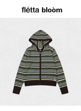 【现货】fletta bloom韩国coyseio针织开衫修身条纹连帽拉链外套