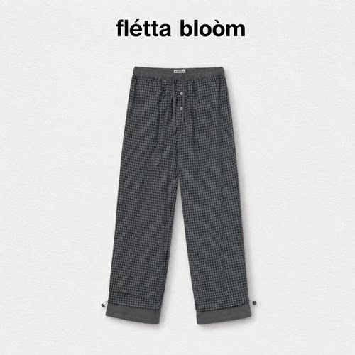●fletta bloom韩国aeae格子裤小熊印花直筒裤纯棉新款夏女长裤