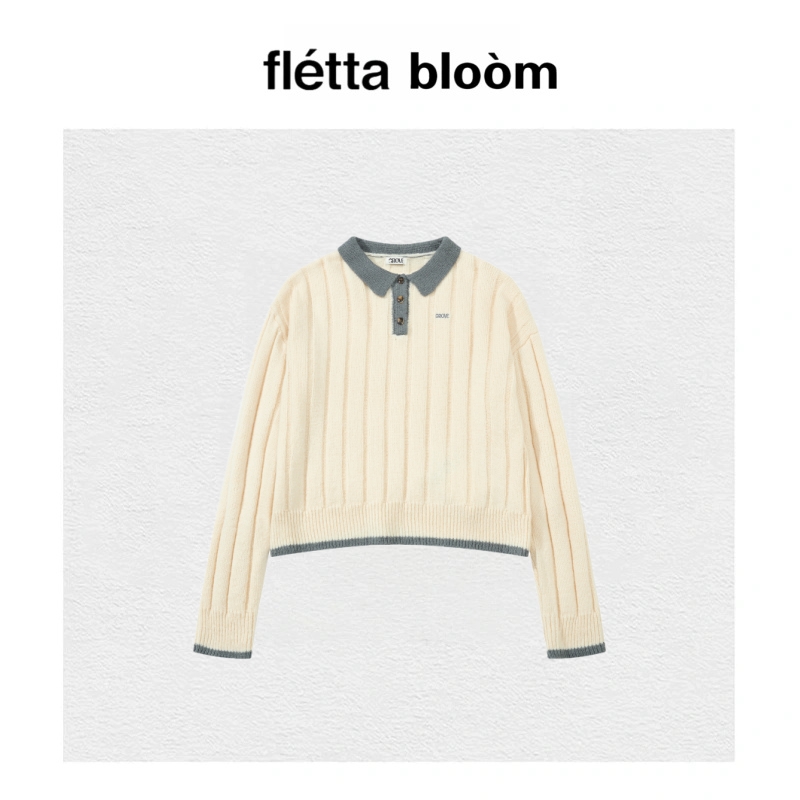 【现货】fletta bloom韩国复古学院风休闲翻领针织衫毛衣女上衣