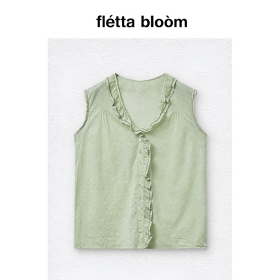 ●fletta bloom夏季新款韩国设计师via家清新荷叶边波点无袖衬衫