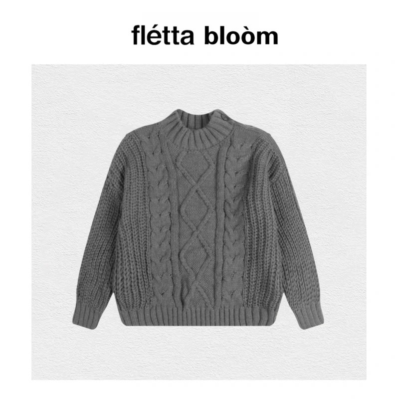 【现货】fletta bloom东大门复古麻花宽松套头加厚针织圆领毛衣衫