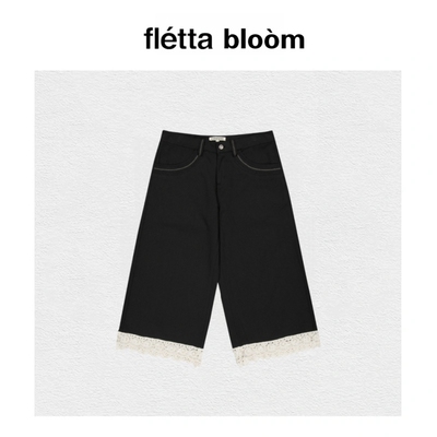 【现货】fletta bloom韩国coyseio蕾丝拼接花边显瘦阔腿裤七分裤