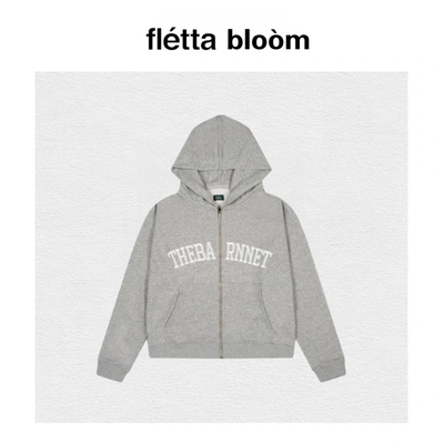 【现货】fletta bloom韩国theBarnnet八奶复古字母刺绣连帽卫衣女