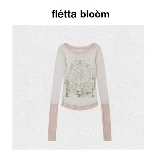【现货】fletta bloom直井怜同款韩国小众蕾丝假两件长袖打底上衣