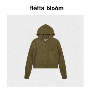 bloom韩国刺绣RR软糯泰迪绒连帽拉链针织毛衣开衫 fletta 现货