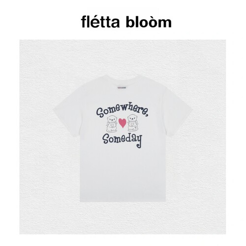 【现货】fletta bloom潮牌RON小熊字母印花短袖女韩系圆领T恤上衣