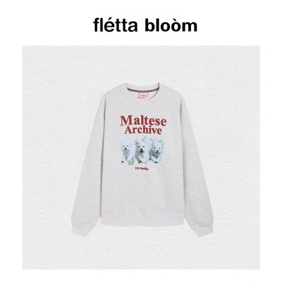 【现货】fletta bloom韩国潮牌waikei三只小狗狗纯棉宽松圆领卫衣