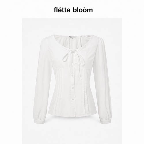 ●fletta bloom韩国modimood蝴蝶结绑带温柔收腰修身系带长袖衬衫