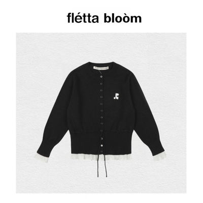 【现货】fletta bloom韩国假两件拼接针织毛衣RR收腰抽绳开衫上衣