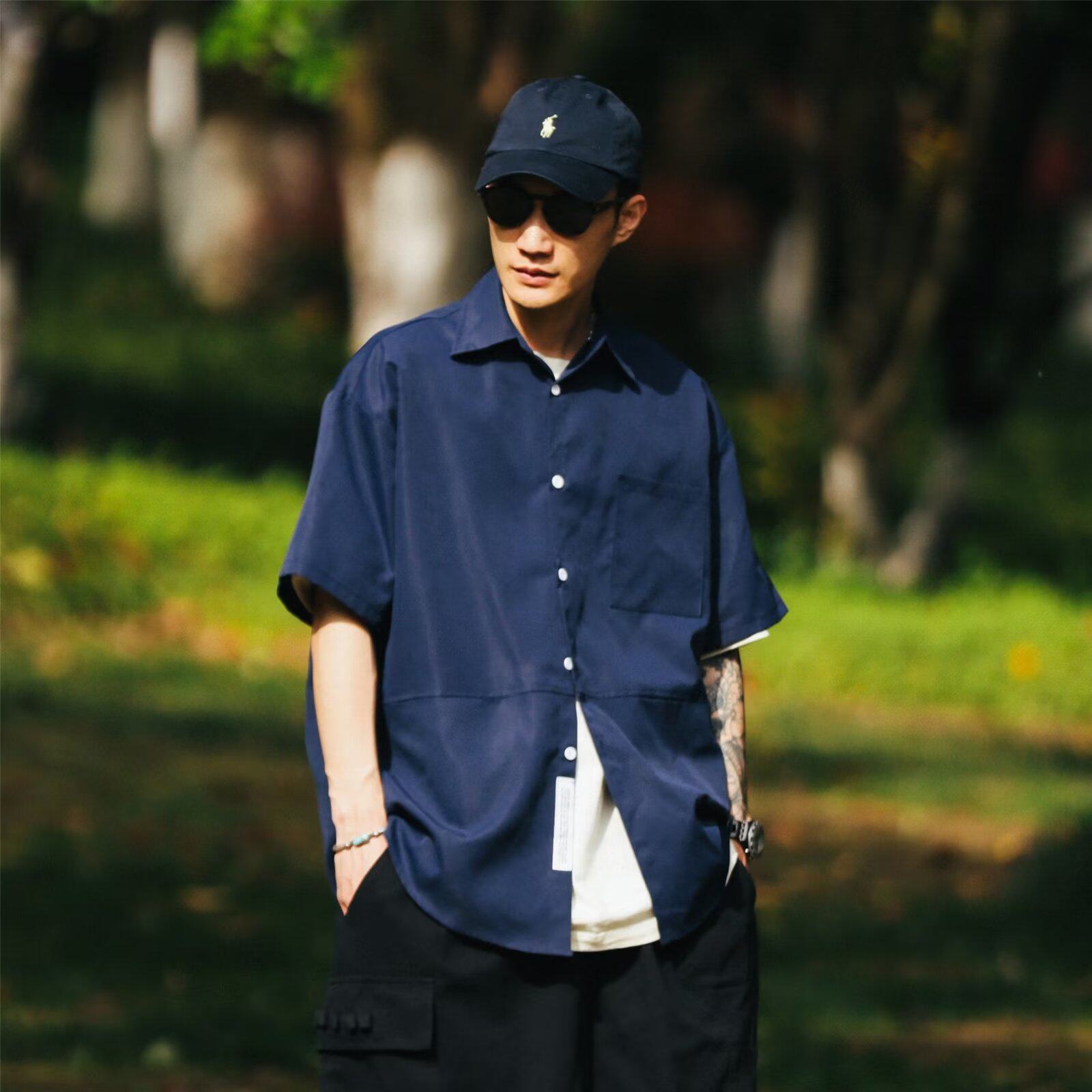 日系cityboy衬衫男5分短袖高级感痞帅潮牌ins夏季薄款vintage宽松