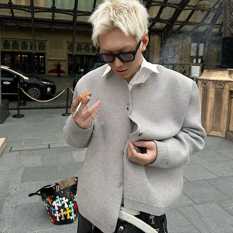 冬季简约百搭灰色针织开衫男款慵懒松弛感格雷系宽松百搭毛衣外套
