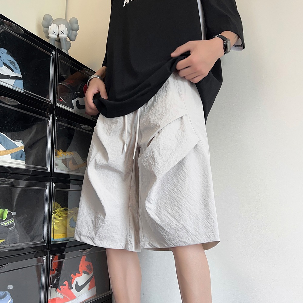 冰丝速干短裤男夏季薄款褶皱运动裤子美式潮牌宽松凉感休闲五分裤