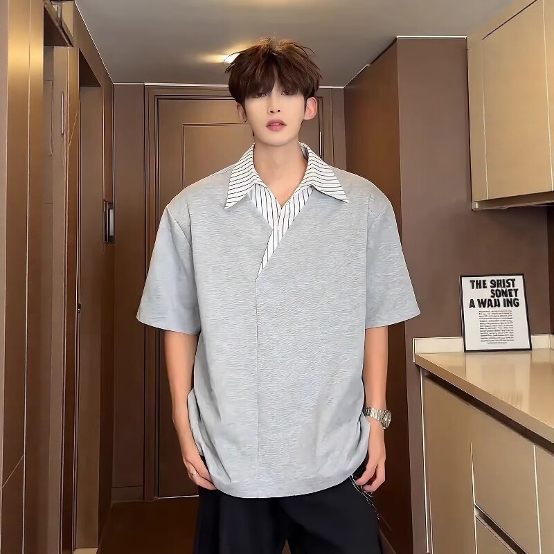 灰色cleanfit翻领短袖男款夏季