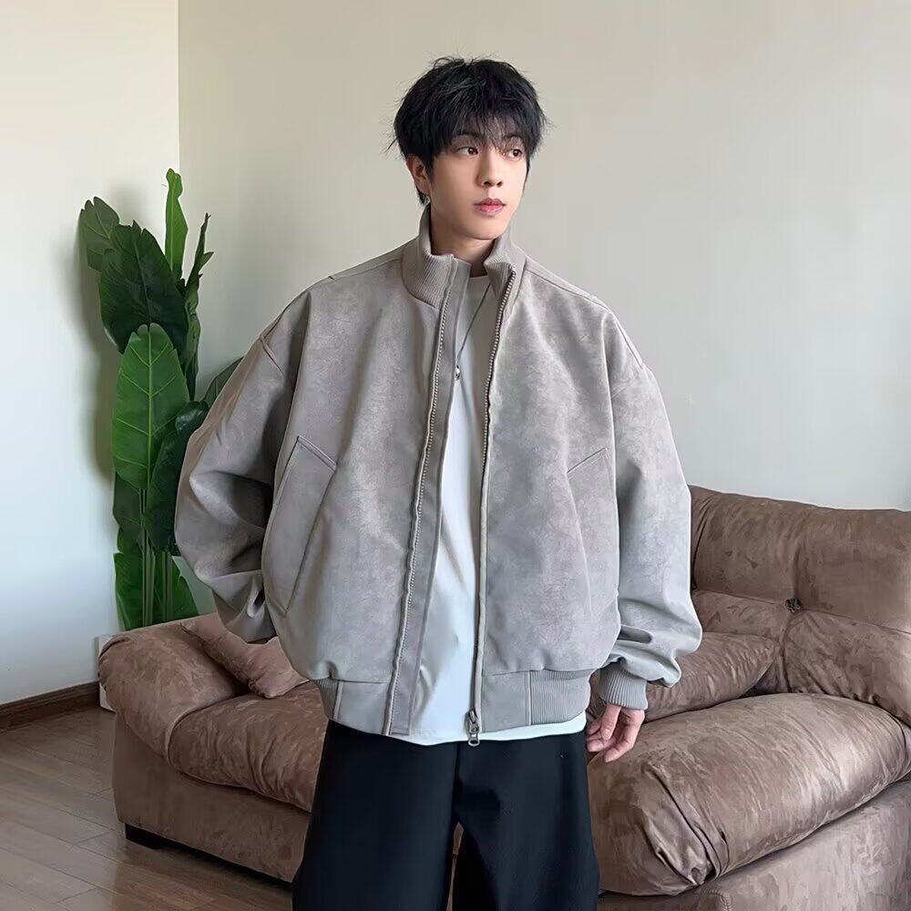 廓形美式bomber皮衣外套男款春秋短款复古立领飞行员夹克高级感潮