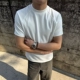 t恤男款 夏季 boxy版 正肩短袖 型螺纹拼接圆领打底上衣潮牌半袖 体恤