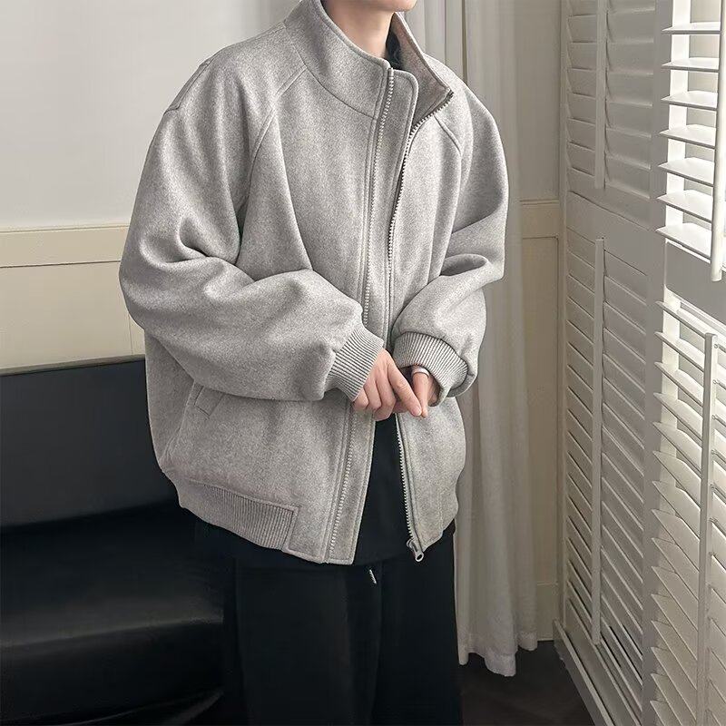 灰色立领开衫卫衣男款秋冬季高级感美式飞行员夹克痞帅短款棒球服