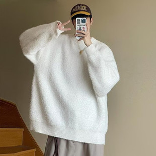 马海毛毛衣男秋冬季高级感痞帅加厚圆领针织衫慵懒风美式宽松外套