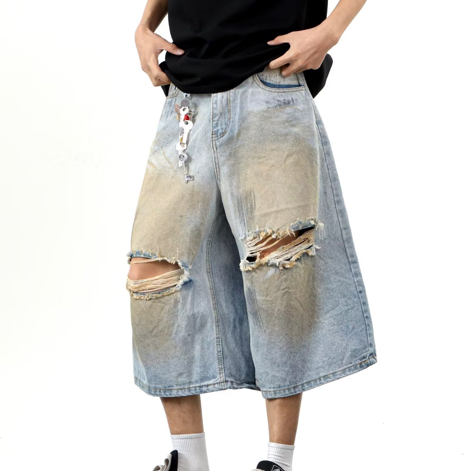 街头牛仔短裤男女夏季新款嘻哈