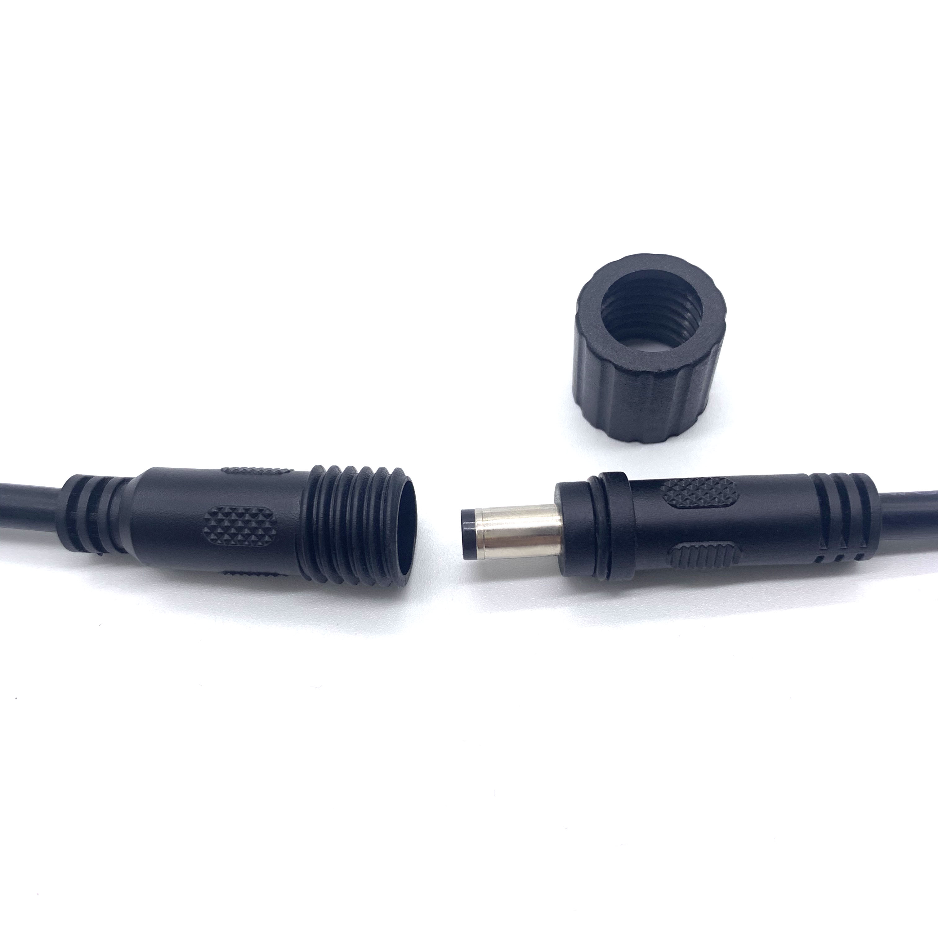 防水DC5521单头公母线太阳能路灯LED带螺帽075平方大电流dc电源线