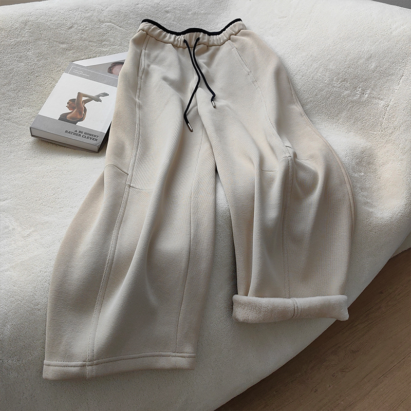 加厚阔腿裤2024新款加绒卫裤女