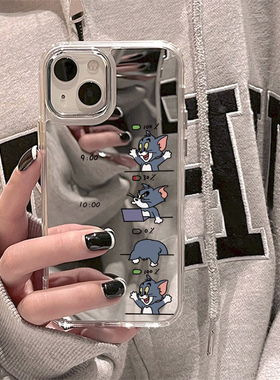 ins风可爱卡通汤姆猫咪苹果15ProMax手机壳iPhone14PLUS镜面13补妆镜12男女11保护套xs高级感x情侣8潮牌7超萌