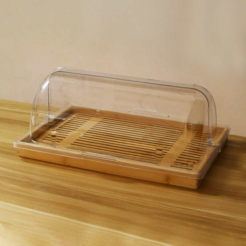 食品展示木制竹托盘带透明双翻盖