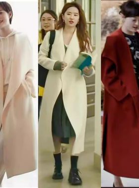 秋冬高级感大翻领浴袍气质白色双面羊绒大衣女外套中长款厚羊毛呢