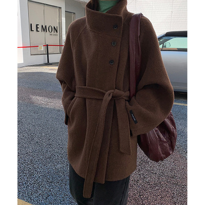 宁派25秋冬双面呢羊毛小个子韩版宽松显瘦慵懒简约大衣外套中长款