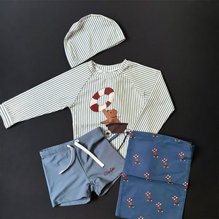 防晒条纹分体泳装 薄款 宝宝休闲两件套潮 2025新款 男童泳衣儿童夏装
