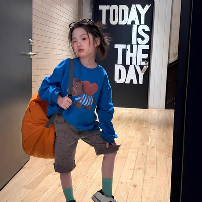 女童26春季新款韩系卫衣上衣波点中裤洋气时髦蛋糕半身裙