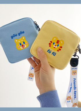 新款创意卡通可爱布艺零钱包帆布迷你ins方形口袋硬币儿童钱包女