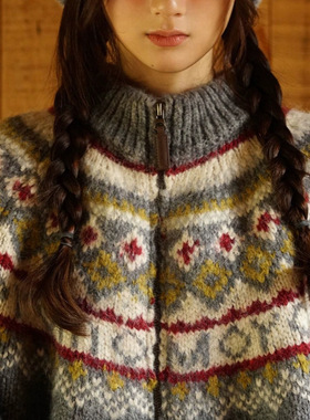 Moromoro2 费尔岛复古学院慵懒立领毛衣