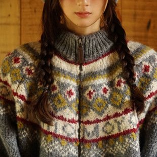 Moromoro2 费尔岛复古学院慵懒立领毛衣