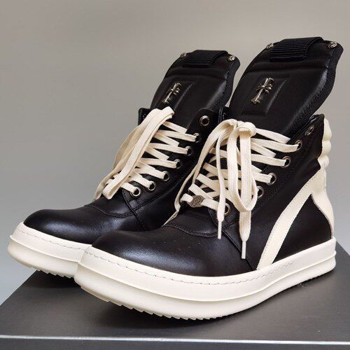 thumbnail for ro shoes men's high-top shoes leather dark inverted triangle white casual sneakers thick-soled lace-up couple shoes short boots women's tide