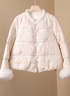 2025冬季新款新中式立领短款羽绒服女水貂毛绒袖口门襟保暖外套冬