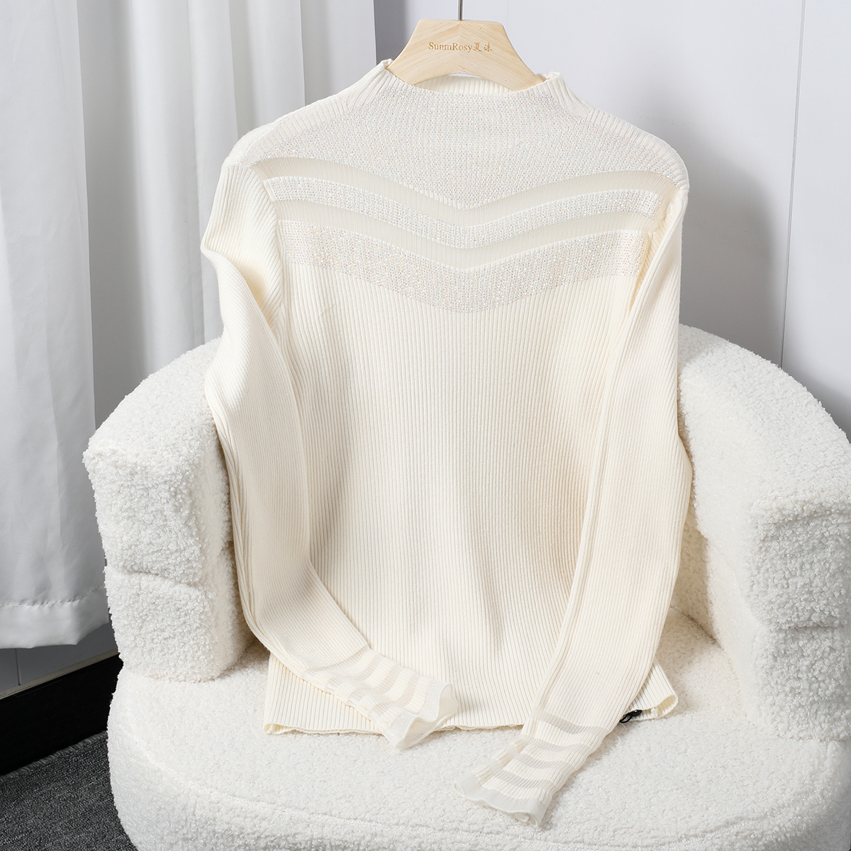 半高领套头烫钻时尚针织内搭毛衣