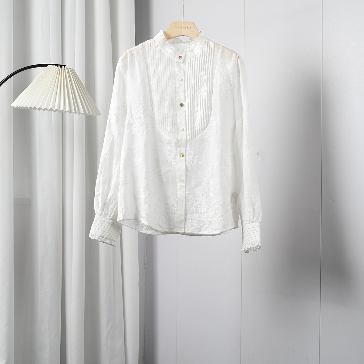 立领蕾丝拼接设计感洋气衬衫上衣