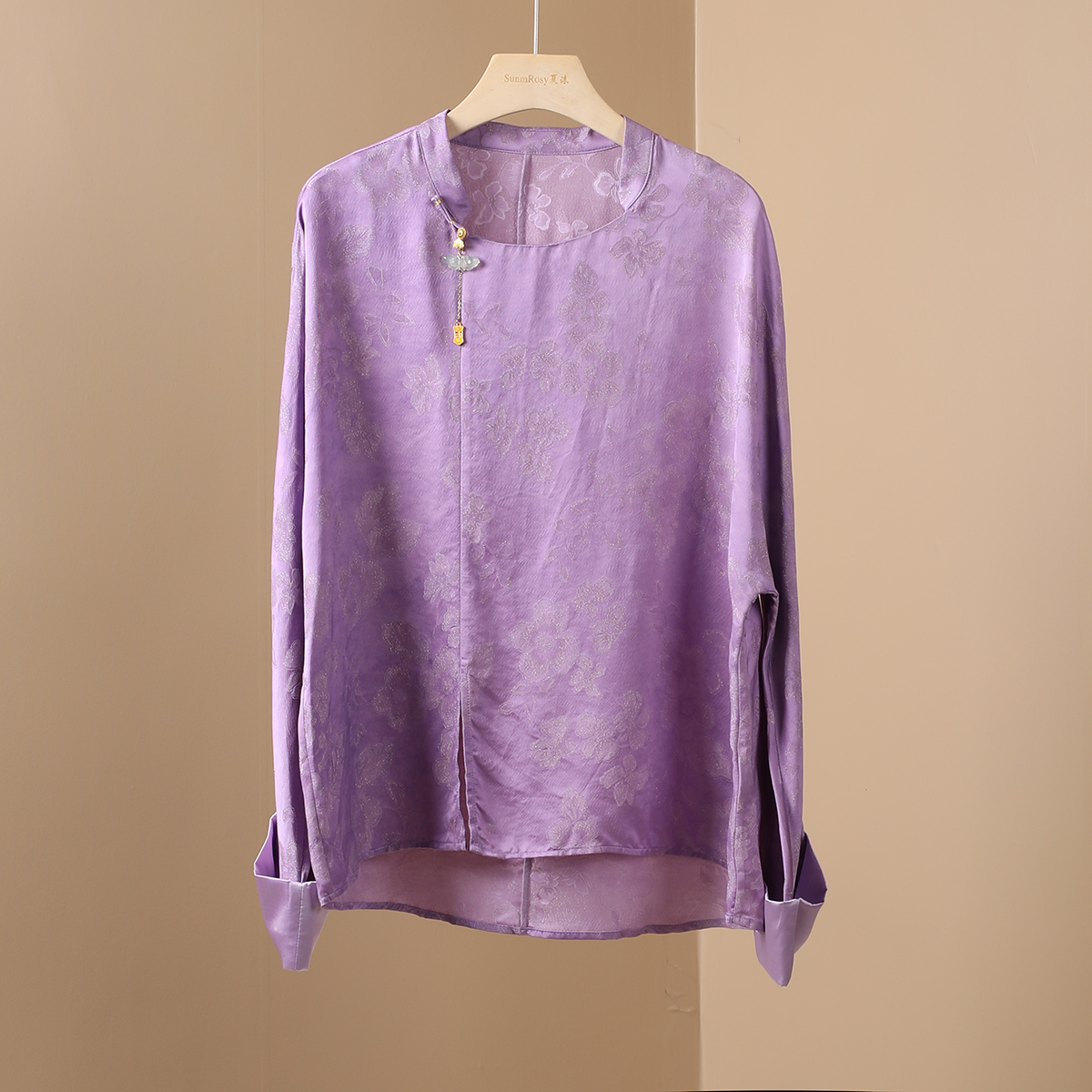 新中式国风提花醋酸流苏盘扣衬衫