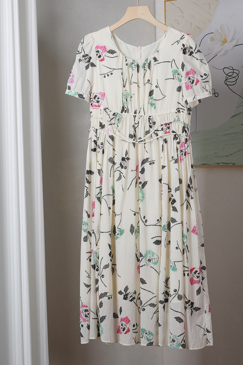 时尚甜美A字型纯棉印花收腰