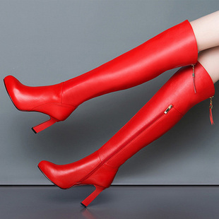 低跟方跟女靴长靴尖头长筒靴防水台43大码 冬季 新品 2026女鞋 32小码