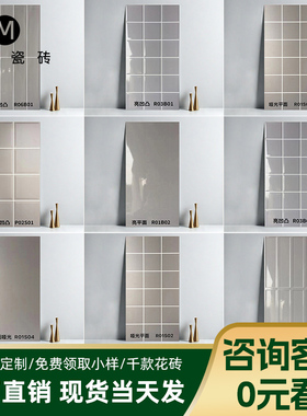 北欧长条模具面长条格子砖300x600 厨房卫生间灰色亮光八格墙砖