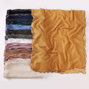 围巾scarf新款木耳边围巾蜂窝压皱包头巾女士包头纱巾批发women