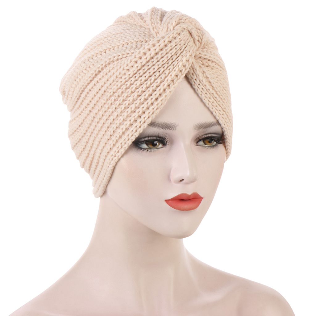 欧美新款秋冬帽子女毛线包头帽交叉针织套头帽民族风休闲百搭保暖