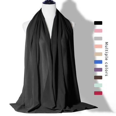 单色珍珠雪纺泡泡巾女士围巾长巾防风防沙围巾women长款四季scarf