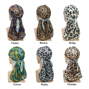 亚马逊新款绸缎豹纹印花海盗帽 欧美嘻哈弹力包头帽 SILKY DURAG