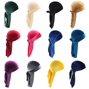 超柔天鹅绒缝线长尾海盗帽 长飘带披风帽 帽 durag