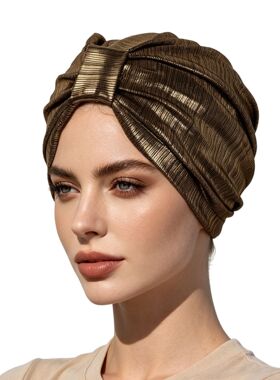 金属色蝴蝶结非洲复古时装帽头巾帽包头打底帽印度帽子 turban