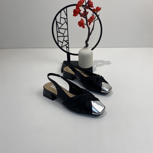 2026年春夏新款时尚粗跟包头凉鞋后空女鞋子法式小香风配裙子单鞋