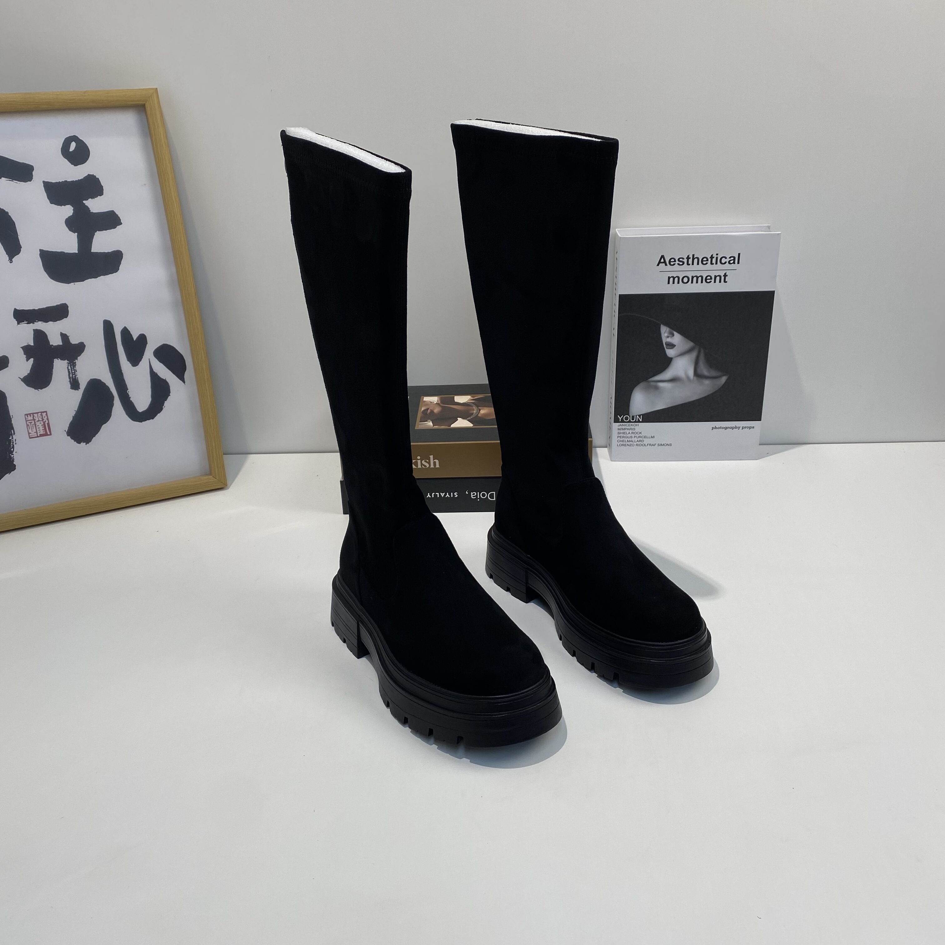 厚底高跟小个子长筒骑士靴女2025新款春秋弹力显瘦瘦高筒套筒短靴