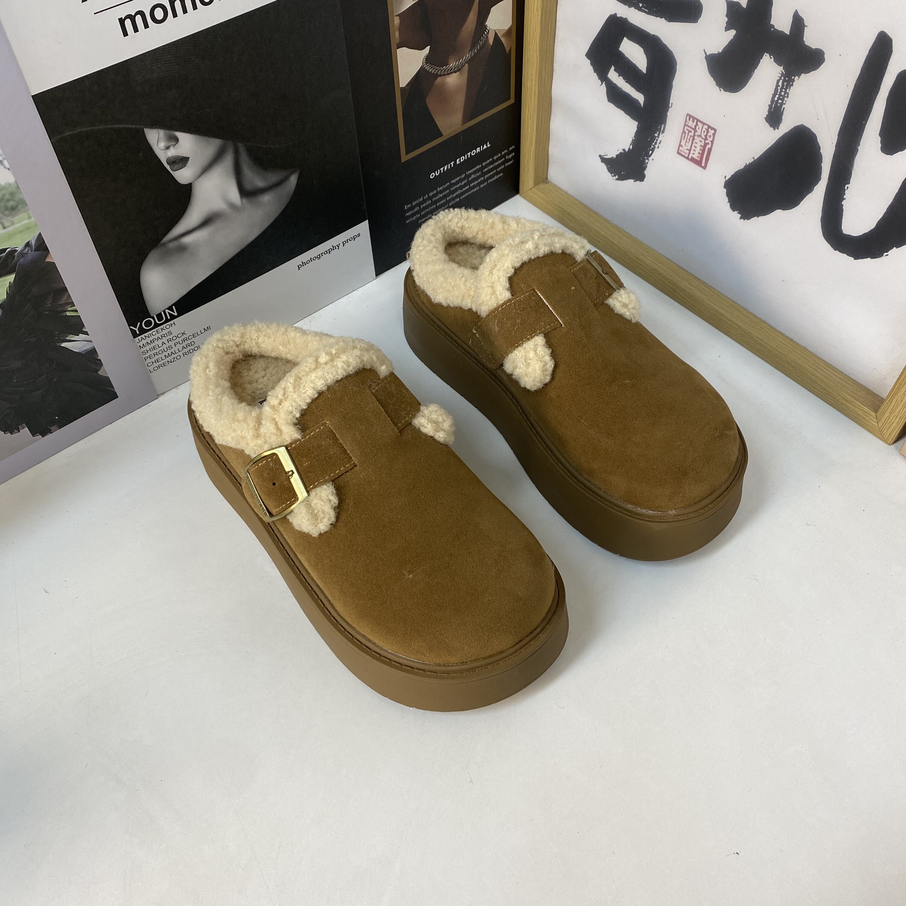 加绒勃肯鞋女款2025新款冬季厚底全包乐福鞋软底孕妇鞋雪地靴棉鞋